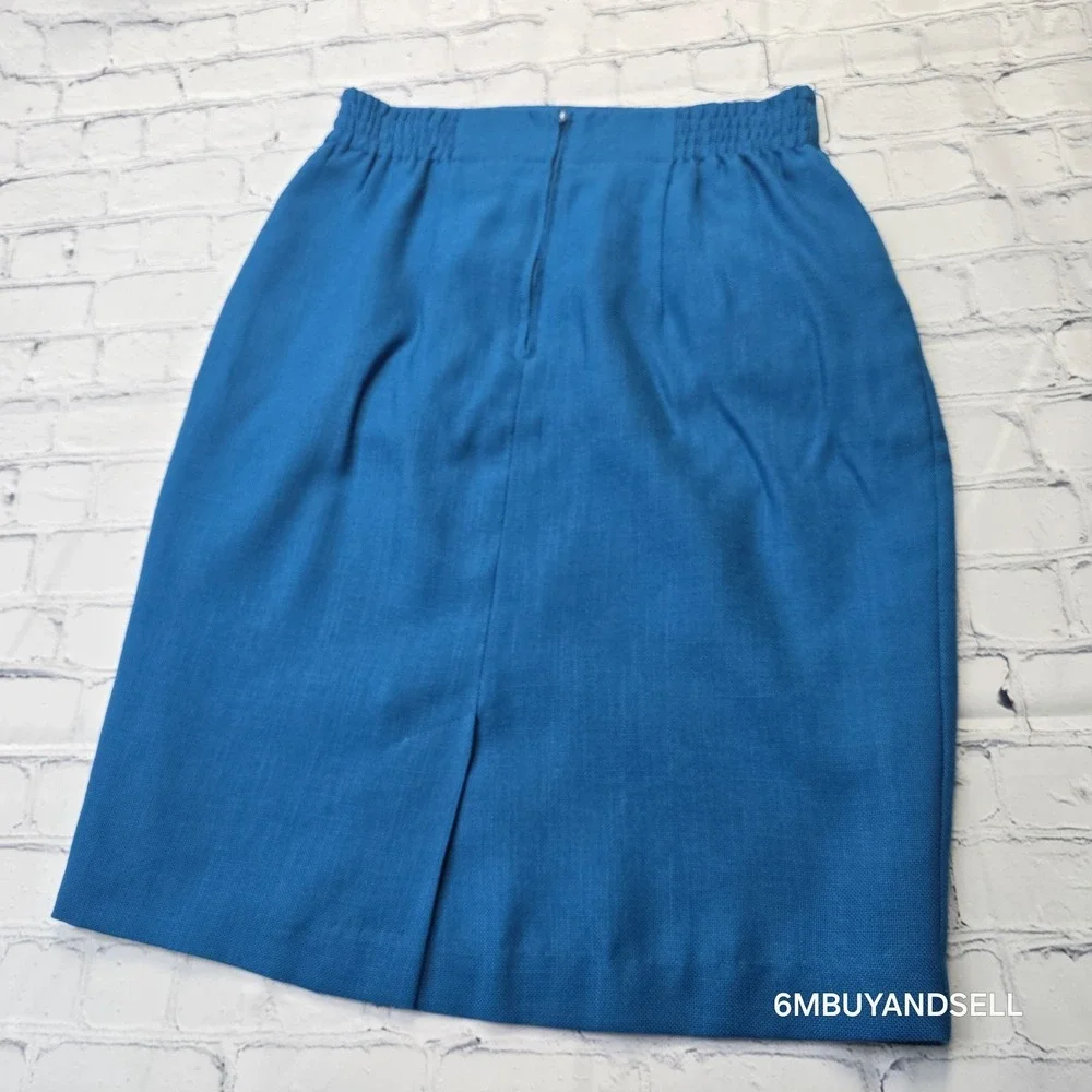 Norton McNaughton Vintage Blue Pencil Skirt Size 10 High Waist Lined Knee Length